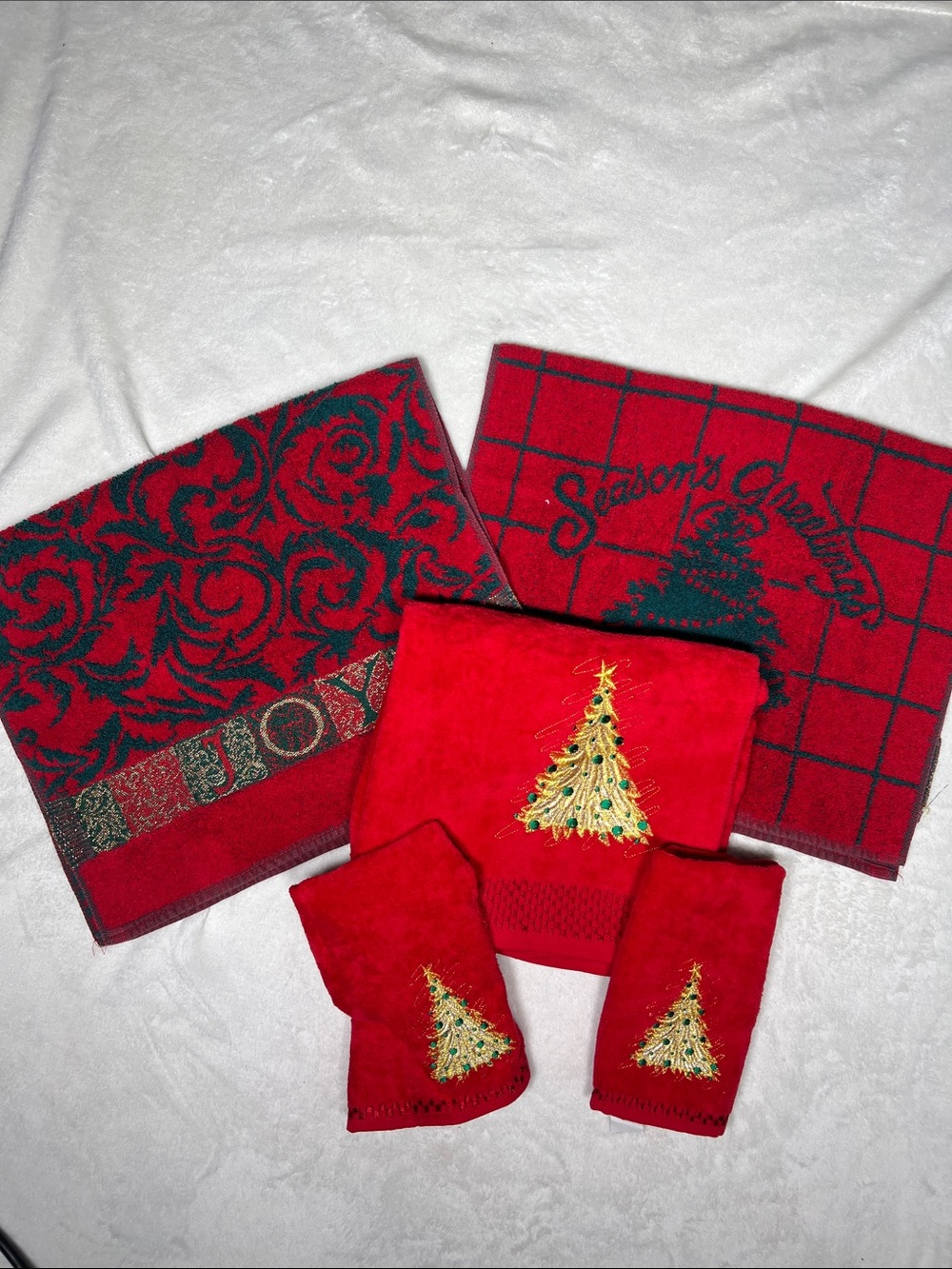 Vintage Christmas Towel Set Of 5 Bathroom Towels Joy Seasonal